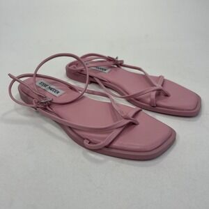 Steve Madden Agree Sandal Womens 6 Pink Flat Buckle Ankle Strap Thong Square Toe